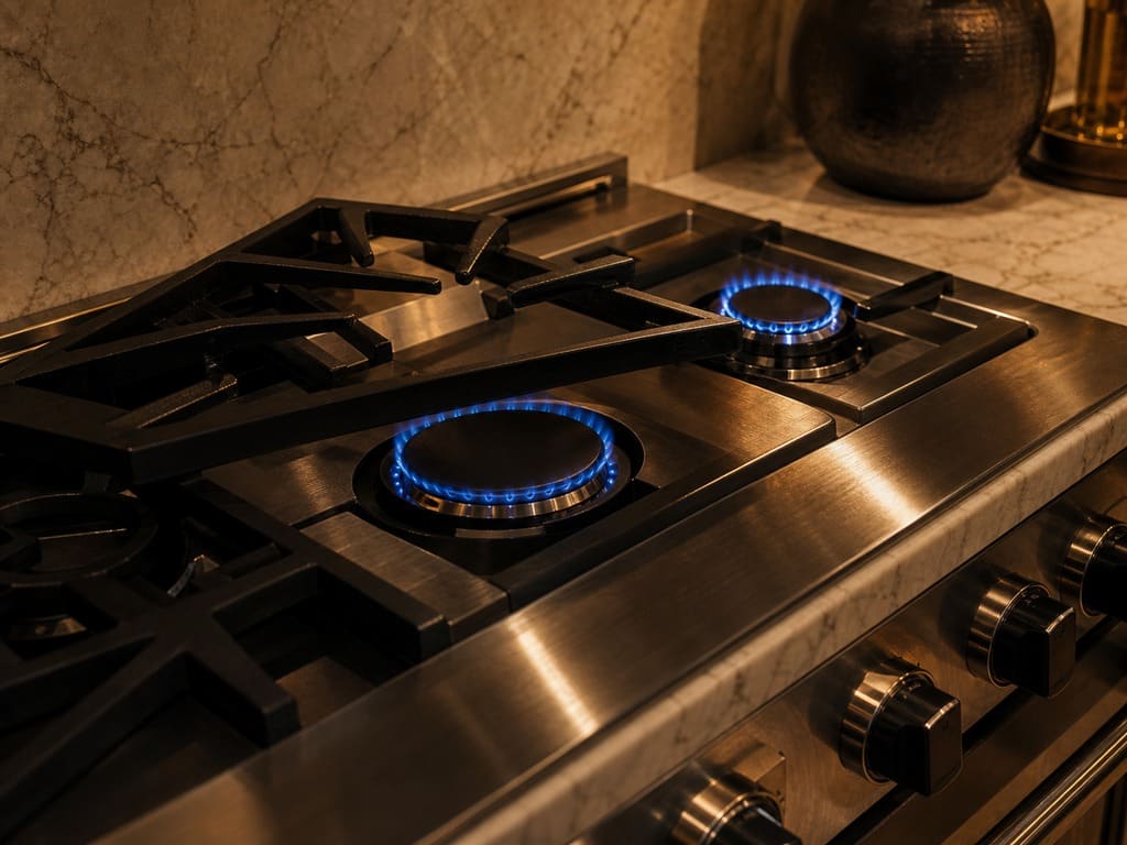 Viking sealed-burner cooktop being serviced in a Berkeley kitchen